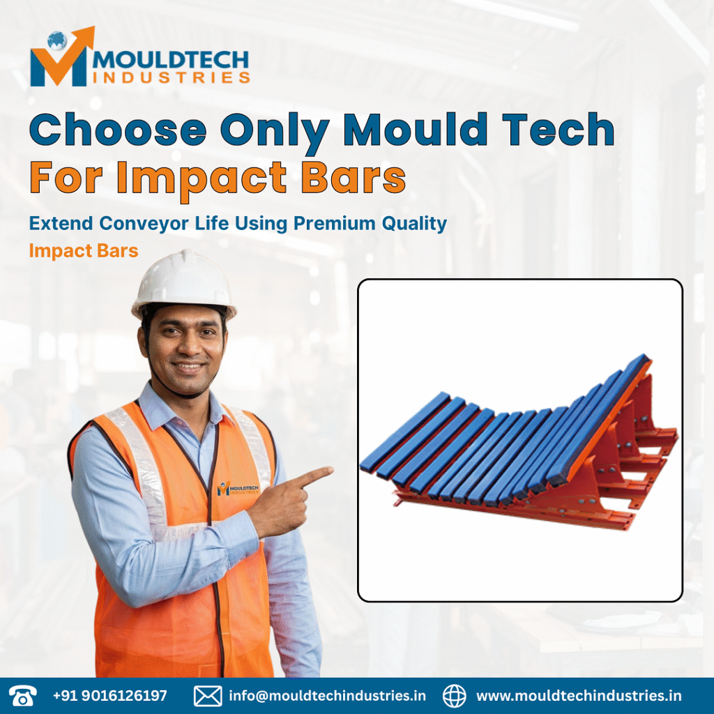 High-performance impact bars installed on conveyor system to reduce wear and improve durability in heavy-duty material handling applications