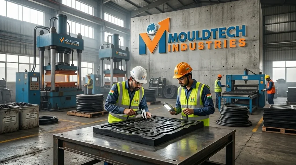 engineers testing rubber products