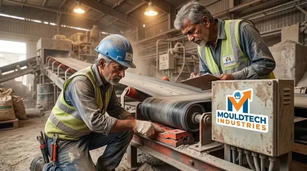 engineers checking conveyor 