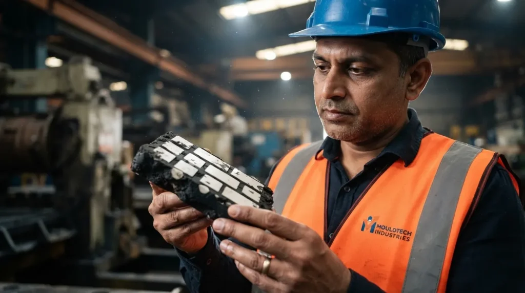 Engineer inspecting ceramic rubber liner