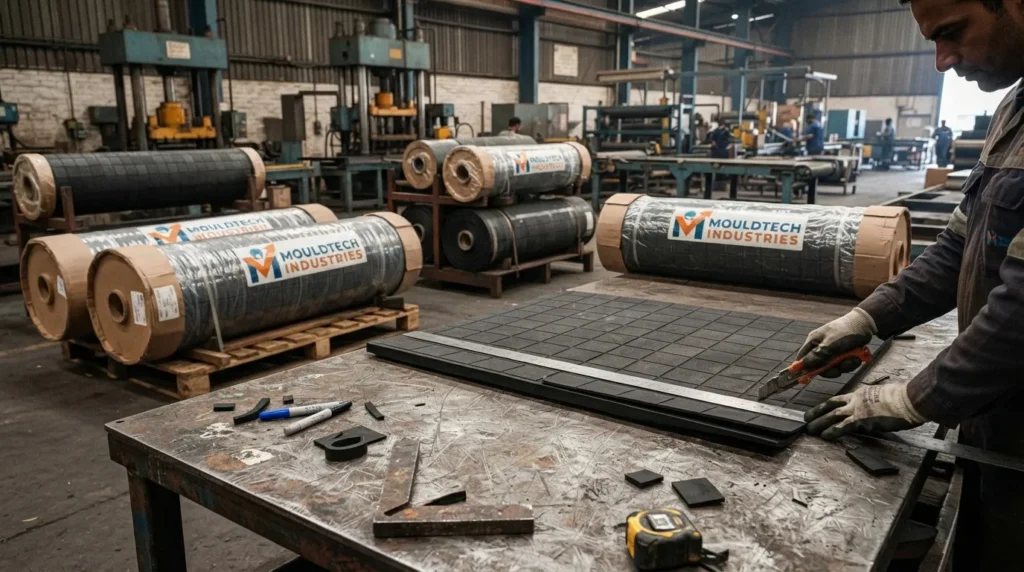 ceramic rubber lagging sheet cutting process