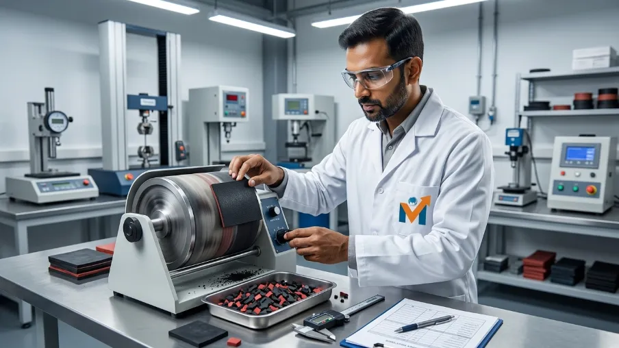 Technician operating abrasion ma…